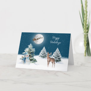 Carte Le Père Noël et le Cerf de Sleigh au clair de lune