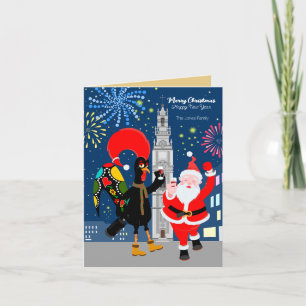 Carte Le Père Noël et le coq toast au Nouvel An