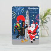 Carte Le Père Noël et le coq toast au Nouvel An (Debout devant)