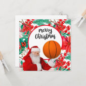 Carte Le Père Noël joue au basket Joyeux Noël (Devant/Arrière en situation)