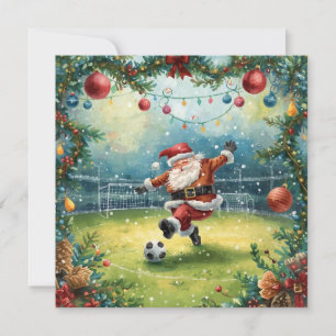 Carte Le Père Noël joue au football dans le champ de Noë