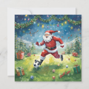 Carte Le Père Noël joue au football dans le champ de Noë