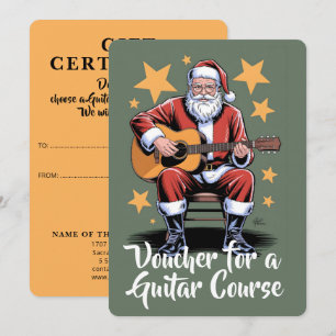 Carte Le Père Noël joue une guitare acoustique 3 Bon de