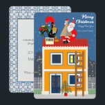 Carte Le Père Noël rencontre le Coq portugais<br><div class="desc">Cette illustration illustre l'essence du partage, de la célébration et des différentes traditions. C’est une scène qui fait chaud au coeur où le coq portugais et le Père Noël échangent des cadeaux de Noël sur le toit d’une charmante maison portugaise jaune. Cette charmante rencontre de symboles culturels fait le pont...</div>