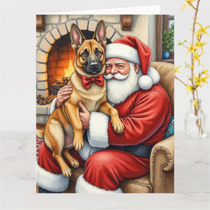 Carte Le Père Noël tenant l'art de Noël du Malinois belg