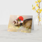 Carte Le Petit Ferret De Noël À Santa Hat (Fleur jaune)