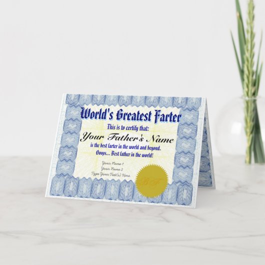 Carte Le plus grand certificat du monde de Farter Père P (Devant)