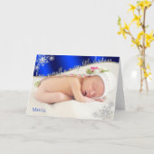 Carte Le premier bleu de Noël du bébé - PHOTO DE VOTRE B (Fleur jaune)