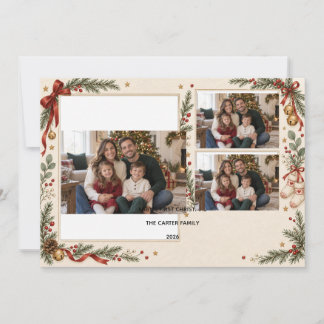 Carte Le premier Noël de bébé Trois photos d'annonce