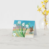 Carte Le printemps arrive - Oiseau troglodyte et perce-n (Fleur jaune)