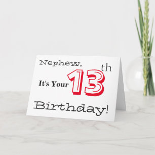 Carte Le salut de 13ème anniversaire de Nephew en rouge 