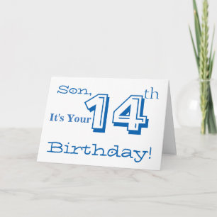 Carte Le salut de 14e anniversaire de son fils en bleu e