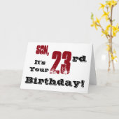 Carte Le salut de 23e anniversaire de son fils en noir, (Fleur jaune)