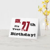 Carte Le salut de 27e anniversaire de son fils en noir,  (Fleur jaune)