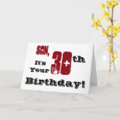 Carte Le salut de 30e anniversaire de son fils en noir,  (Fleur jaune)