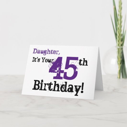 Carte Le salut de 45e anniversaire de la fille en noir,  (Devant)