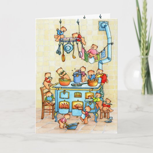 Carte Le Teddy Bears Cooking dans Kitchen Childrens Card (Devant)
