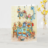 Carte Le Teddy Bears Cooking dans Kitchen Childrens Card (Fleur jaune)