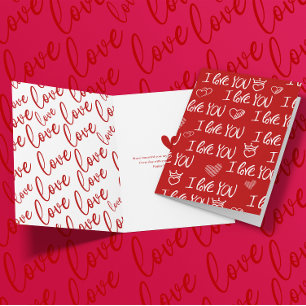 Carte Le thème de Valentine Rouge Blanc Je t'aime Motif