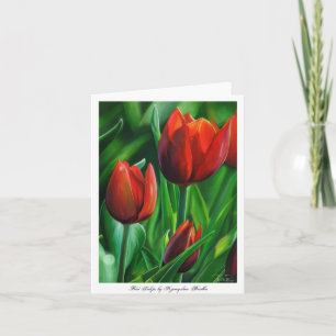 Carte Le trio des tulipes rouges fleurissent la peinture