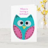 Carte le turquoise-hibou, Whoo a un anniversaire ? (Fleur jaune)