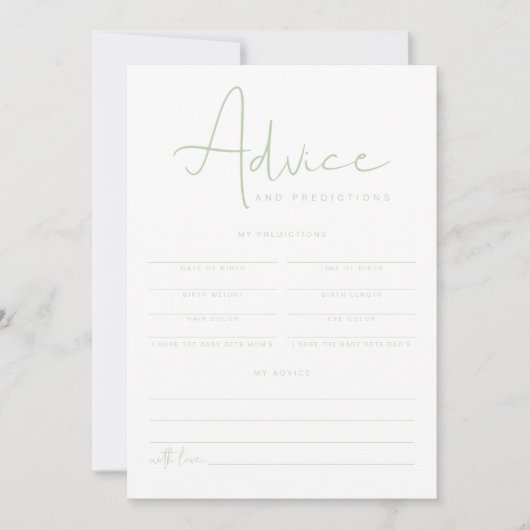 Carte LEAH Pastel Green Baby Advice and Prediction (Devant)