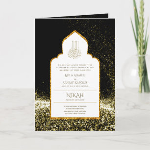 Carte LeahG Black Gold Islam Mariage invite