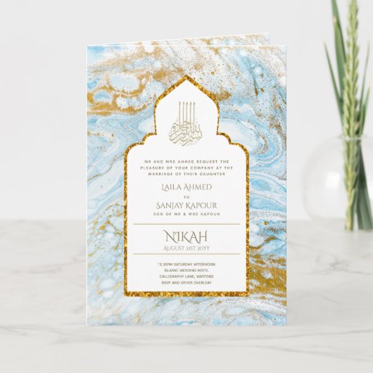 Carte LeahG Blue Islam Mariage invite Nikah (Devant)