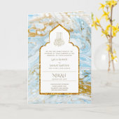Carte LeahG Blue Islam Mariage invite Nikah (Fleur jaune)