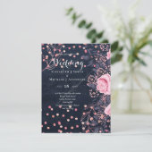 Carte LeahG Denim Bleu Rose Doré Rose Floral Mariage (Debout devant)