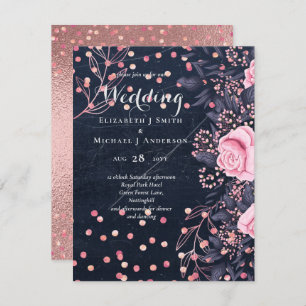Carte LeahG Denim Blue Rosegold rose Mariage floral
