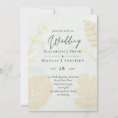 Carte LeahG Mariage Budget Gold Grey Feuilles automnales (Devant)
