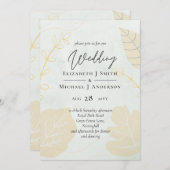 Carte LeahG Mariage Budget Gold Grey Feuilles automnales (Devant / Derrière)