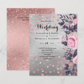 Carte LeahG Silver Navy Rosegold PInk Floral Mariage (Devant / Derrière)