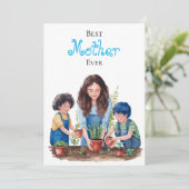 Carte Leçon de plantation de mère et fils Image à l'aqua (Debout devant)