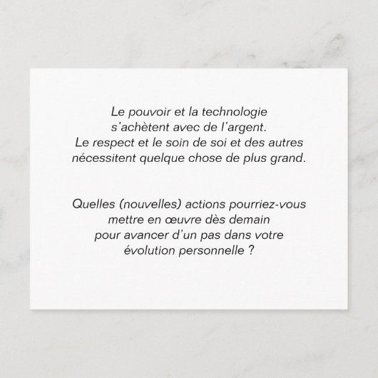 Carte Leçons de voyage : "Évolution d’un peuple" (Dos)