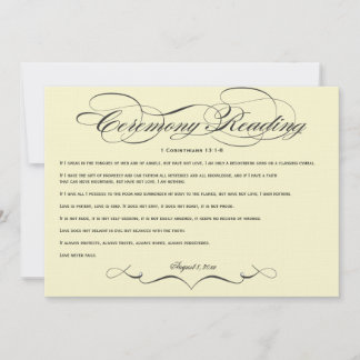 Carte Lecture de cérémonie de mariage en écriture élégan