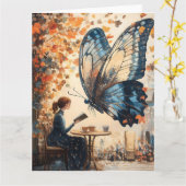 Carte Lecture féminine avec papillon géant Art Abstrait (Fleur jaune)