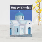 Carte L'Église Chypriote Grecque Bleue Et Blanche Joyeus (Fleur jaune)