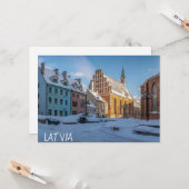 Carte L'église Saint-Pierre en hiver à Riga, Lettonie (Devant/Arrière en situation)