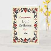 Carte Leif Erikson Day Scandinavian Folk Art Frontière (Fleur jaune)