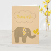 Carte L'éléphant pensant à vous cardent (Fleur jaune)