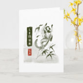 Carte LEMUR 狐 猴 style japonais sumi-e (Fleur jaune)