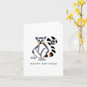 Carte LEMUR à queue dessinée à la main - Faune - Wild an (Fleur jaune)