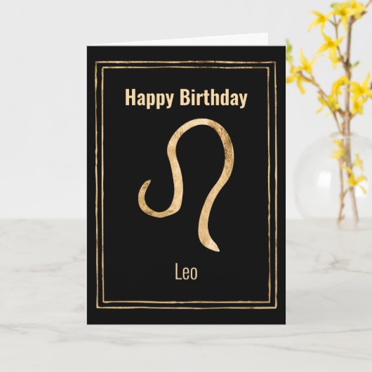 Carte Leo Lion or astrologie zodiac Joyeux anniversaire (Fleur jaune)