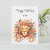 Carte Leo Lion Zodiac Boho Floral Birthday Flat Card (Debout devant)