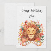Carte Leo Lion Zodiac Boho Floral Birthday Flat Card (Devant / Derrière)