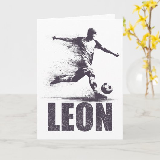 Carte Leon Soccer Boys Personalized First Name Leon (Fleur jaune)