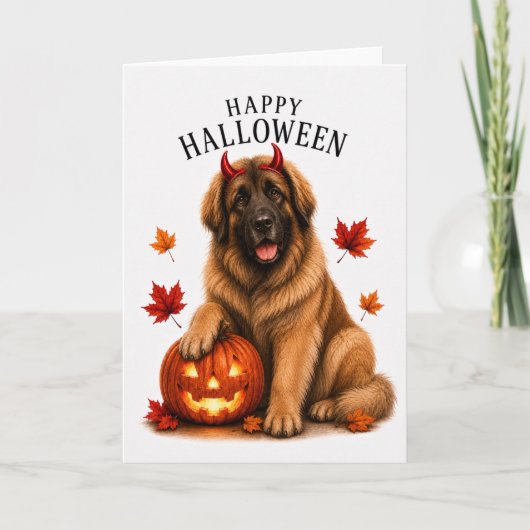 Carte Léonberg Chien Diable d'Halloween (Devant)