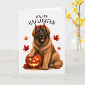 Carte Léonberg Chien Diable d'Halloween (Fleur jaune)